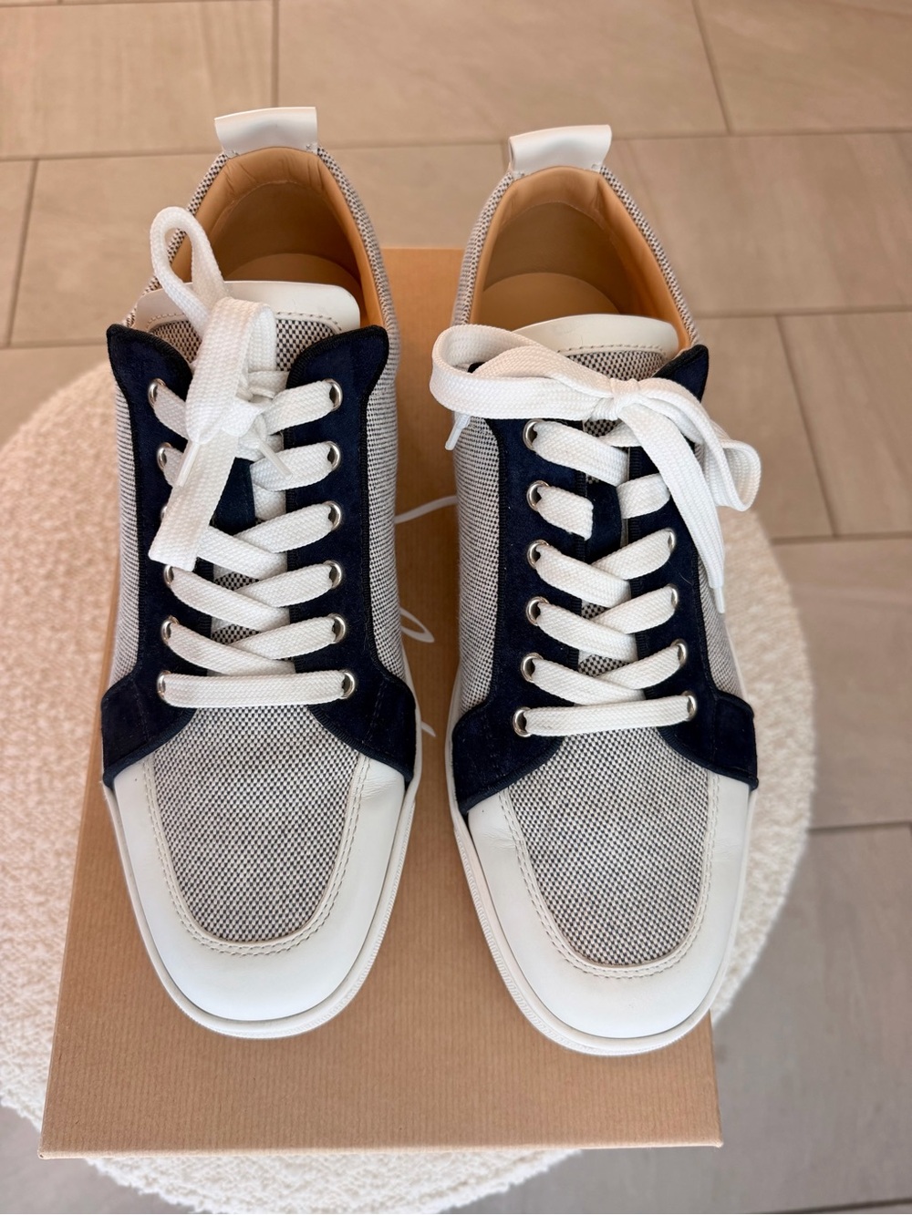 Christian Louboutin Navy and White Low-Top Sneakers